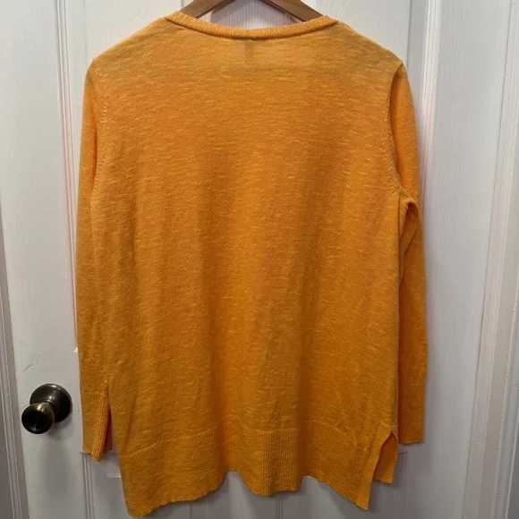 Eileen Fisher Linen Cotton V-Neck Sweater Orange/Yellow Boxy High Low Large L - Picture 4 of 8
